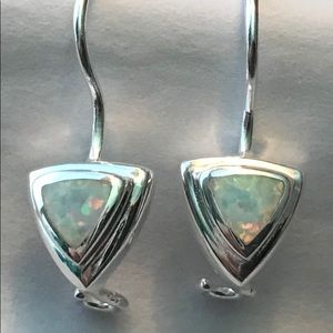 Real White Opal Dangle Earrings Sterling Silver